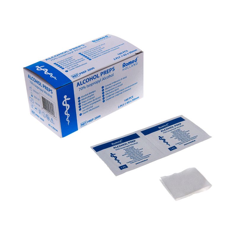 Tamponi Alcool 2-ply 65 x 30 mm Tampone Alcol 100 Pezzi Romed