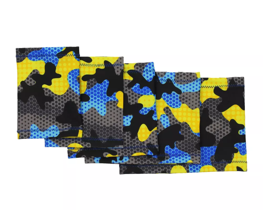 Manicotto elastico per braccio con motivo mimetico blu, giallo e nero – Protezione per sensori